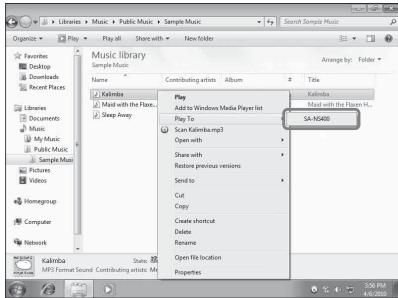 SONY SA-NS400 - Abspielen von Audio-Inhalten, die auf einem Computer mit Windows 7 gespeichert sind - 2