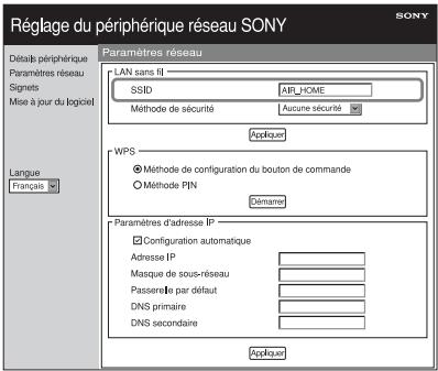 SONY SA-NS400 - Saisissez le SSID de votre point d'accès. - 1