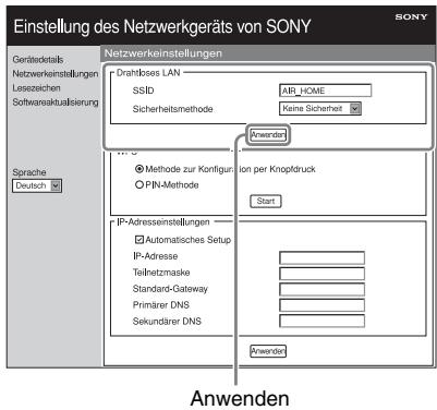 SONY SA-NS400 - Geben Sie die SSID Ihres Zugangspunkts ein, und wahlen Sie dann die Sicherheitsmethode aus. - 1