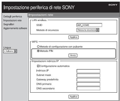 SONY SA-NS400 - Selezionare [Metodo PIN], quindi fareblick su [Avvia]. - 1