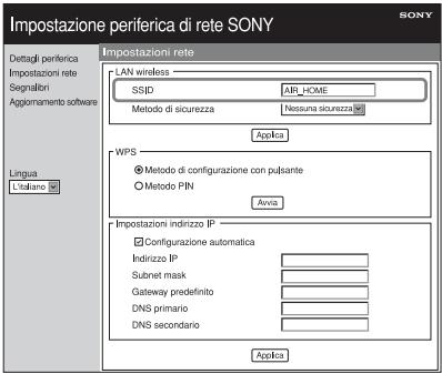 SONY SA-NS400 - Immettere l'SSID del proprio punto di accesso. - 1