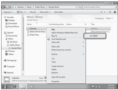 SONY SA-NS400 - Écouter du contenu audio stocké sur un ordinateur avec Windows 7 - 2