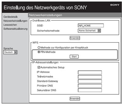 SONY SA-NS400 - Wahlen Sie [PIN-Methode] aus, und klichen Sie dann auf [Start]. - 1