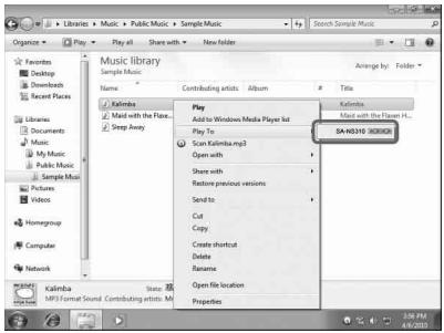 SONY SA-NS410 - Écouter du contenu audio stocké sur un ordinateur sous Windows 7 - 2