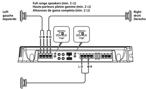 Left gauche izquierdo Full range speakers (min. 2 Ω) Hauts-parleurs pleine gamme (min. 2 Ω) Altavoces de gama completa (min. 2 Ω) Right droit Derecho HPF3890 LPT3890 L R