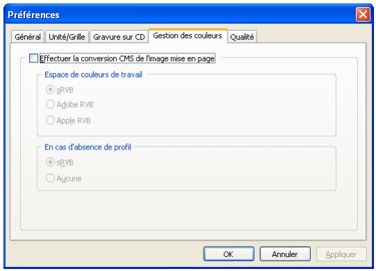 EPSON ALBUMMAKER 2 - Onglet Préférences - Gestion des couleurs - 1