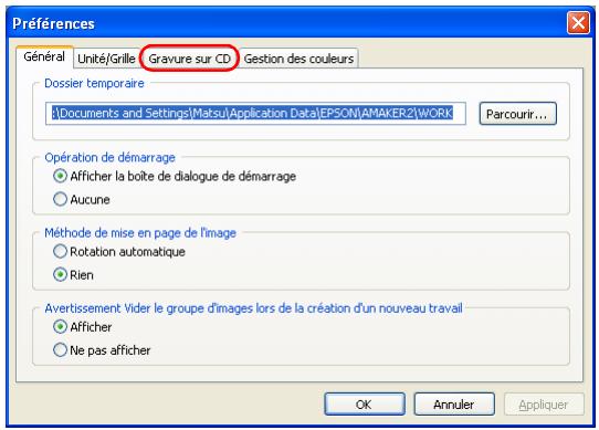 EPSON ALBUMMAKER 2 - Sélection d'une application d'enregistrement sur CD par défaut - 2