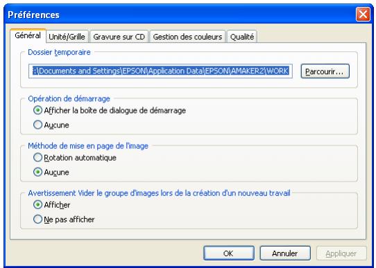 EPSON ALBUMMAKER 2 - Onglet Preférences - Général - 1