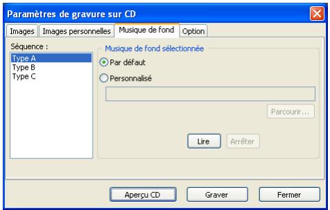EPSON ALBUMMAKER 2 - Onglet Paramétrage de l'enregistrement sur CD - Musique de fond - 1