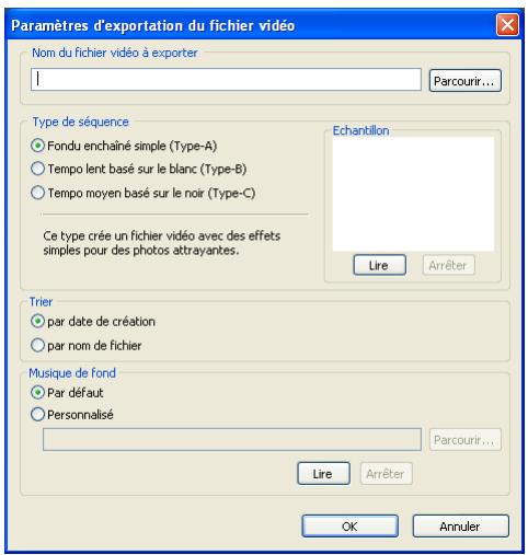 EPSON ALBUMMAKER 2 - Boîte de dialogue Paramétrage de l'exportation du fichier film - 1