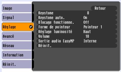 EPSON EMP-1707 - Sélection dans le menu supérieur - 3