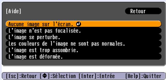 EPSON EMP-1707 - Répétez les étapes 2 et 3 pour acceder aux niveaux inférieurs du menu, qui contiennent des réglages plus détaillés. - 1