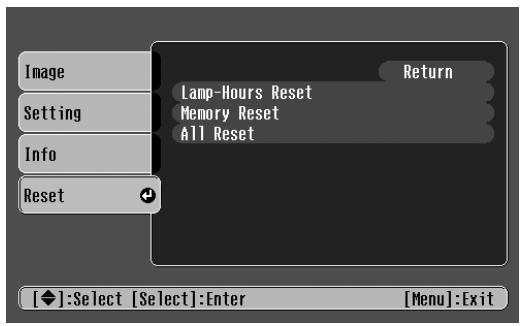 EPSON EMP-TW10 - Reset menu - 1
