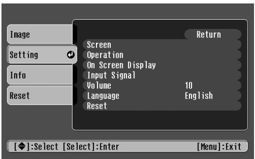 EPSON EMP-TW10 - Setting menu - 1
