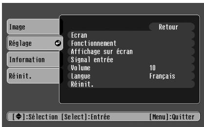 EPSON EMP-TW10 - Appuyez sur la touche [▲] ou [▼] pour sélectionner l'élement du menu principal. - 2