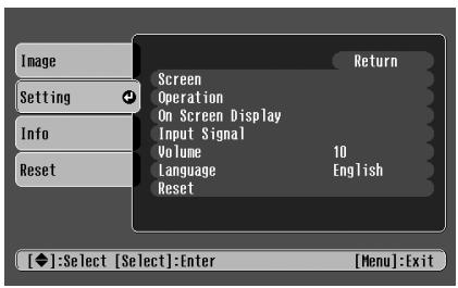 EPSON EMP-TW10 - Press the [▲] or [▼] buttons to select the Top Menu item. - 2