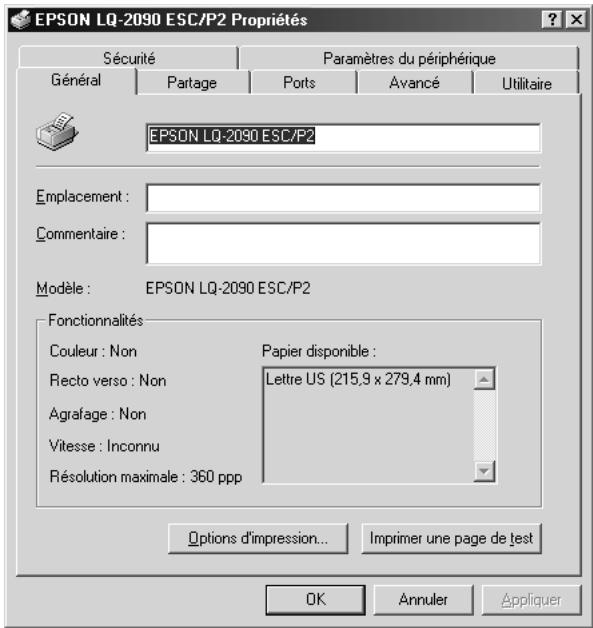 EPSON LQ-2090 - Accès au pilote d'impression à partir du menu Start (Démarrer) - 2
