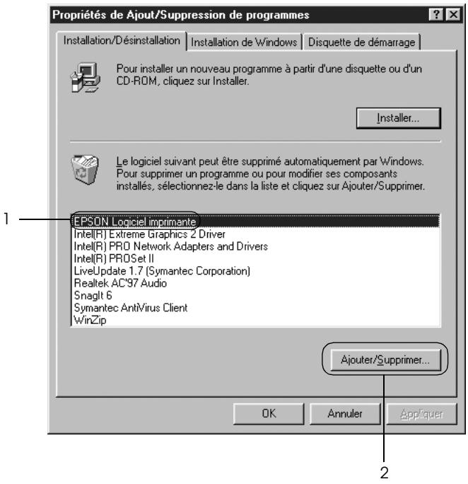 EPSON LQ-300 II - Déinstallation du pilote d'impression et d'EPSON Status Monitor 3 - 2