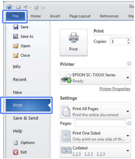 EPSON SC-T3000 - Lorsque vous avez creé les données, cliquez sur Print (Imprimer) dans le menu File (Fichier). - 1