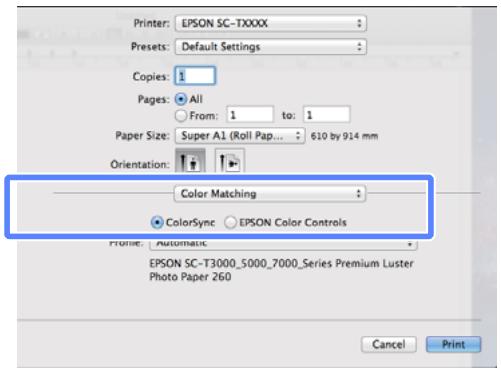 EPSON SC-T3000 - Sélectionnez Color Matching (Concordance des couleurs) dans la liste, puis cliquez sur ColorSync. - 1