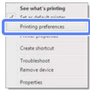EPSON SURECOLOR SC-T5000 - Cliquez avec le bouton droit de la souris sur l'icone correspondant à votre imprimante, puis cliquez sur Printing preferences (Options d'impression). - 1