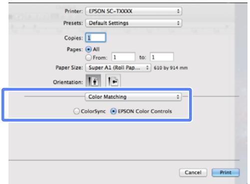 EPSON SURECOLOR SC-T5000 - Sélectionnez Color Matching (Concordance des couleurs) dans la liste puis cliquez sur EPSON Color Controls (Calibration EPSON). - 1