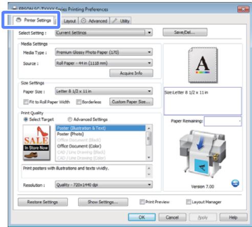 EPSON SURECOLOR SC-T7000 - Configuration des paramètres dans Windows - 1