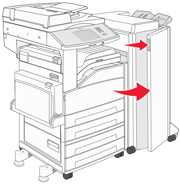 Line drawing of a printer with red arrows indicating flow or movement, no text or symbols present