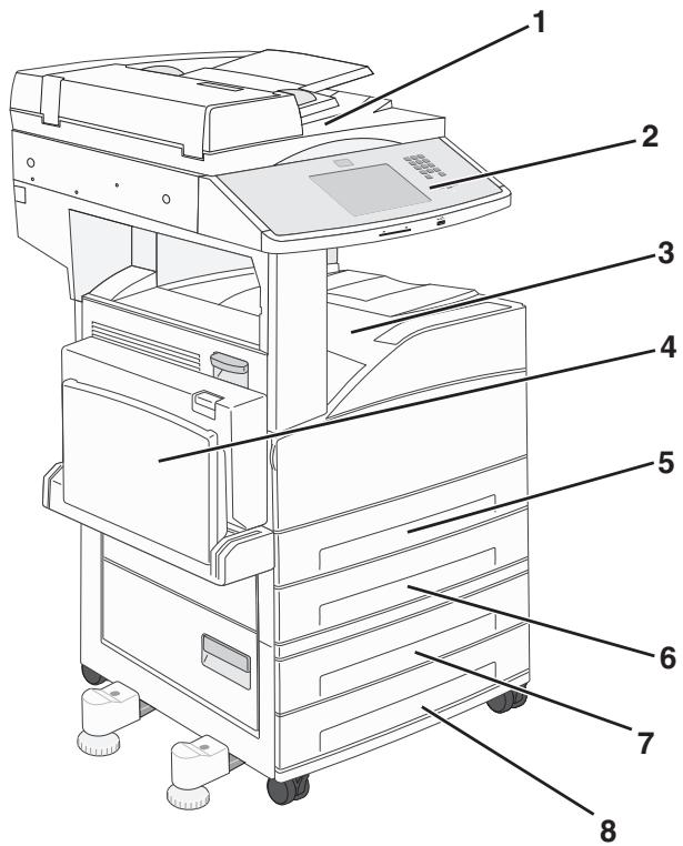 Technical diagram of an electronic device with numbered parts labeled 1 through 8