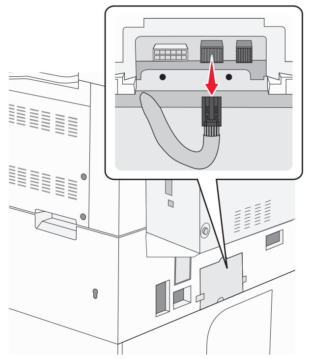 Diagram of a computer cable connector with a red arrow indicating the cable's direction (no text or symbols present)