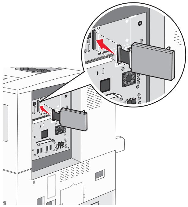Diagram of an open computer tower with internal components and a magnified inset showing a close-up of the tower's internal structure (no text or symbols present).