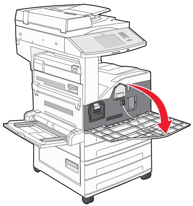 Illustration of a stacker machine with a red arrow indicating compression or disassembly (no text or symbols present).
