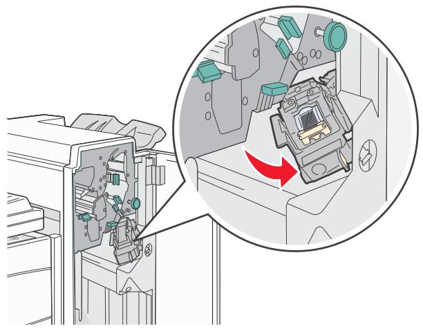 Technical diagram of a mechanical assembly with internal components and a magnified inset showing a red arrow indicating motion (no text or symbols present)