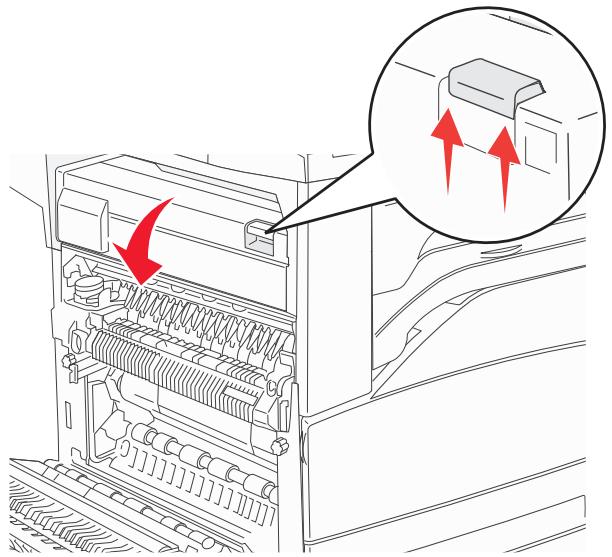 Technical line drawing of a mechanical device with internal components and red arrows indicating motion (no text or symbols).