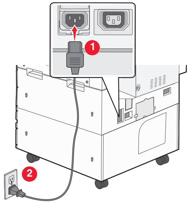 Diagram showing a device with two labeled components (1 and 2) pointing to an electrical outlet, likely illustrating a power or installation setup.