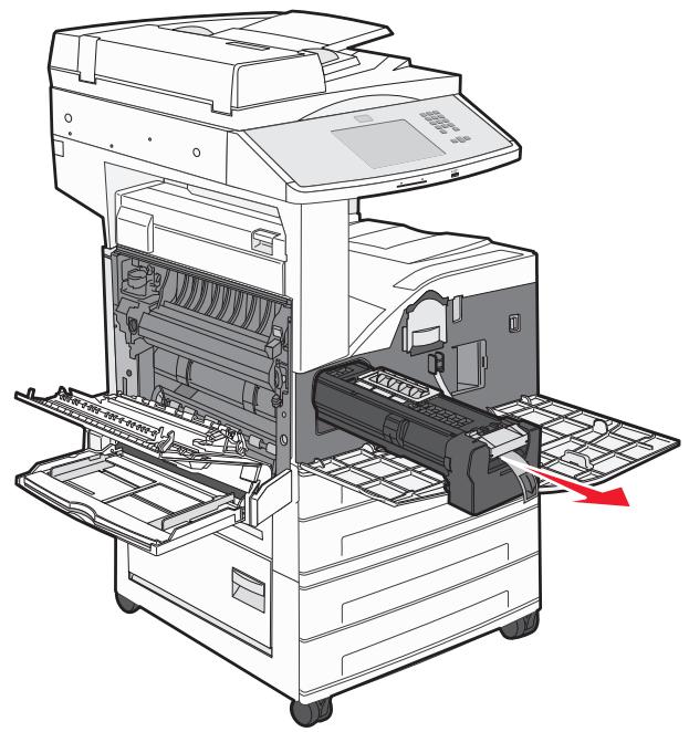 Diagram of an open industrial machine with internal components and a red arrow indicating motion (no text or symbols present).