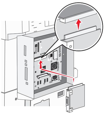 Diagram of an internal computer or server unit with a magnified inset showing a device close-up (no text or symbols visible).