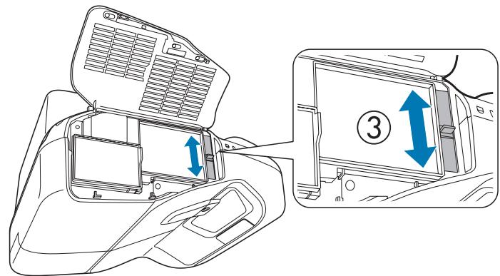 EPSON EB-1420WI - Ouvrez le capot du filtre a air, puis ajustez la mise au point avec le levier de mise au point - 2