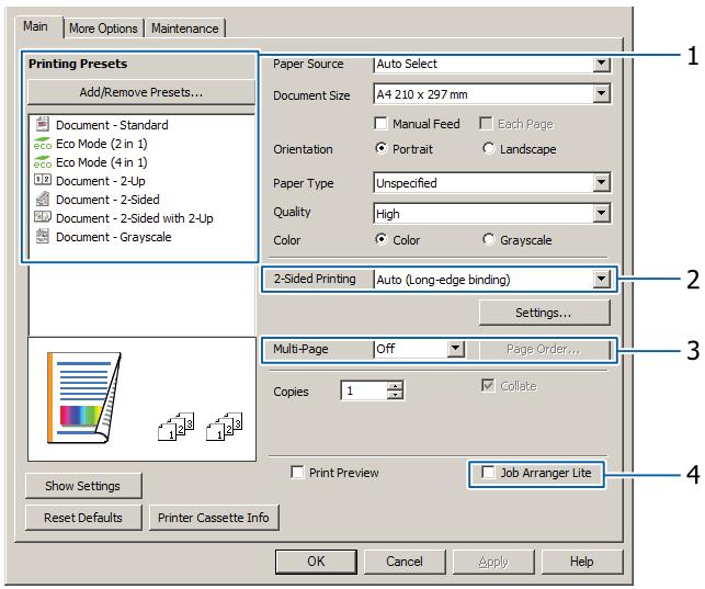 EPSON WORKFORCE AL-C300N - Configuration de l'écran Main (Principal) - 1