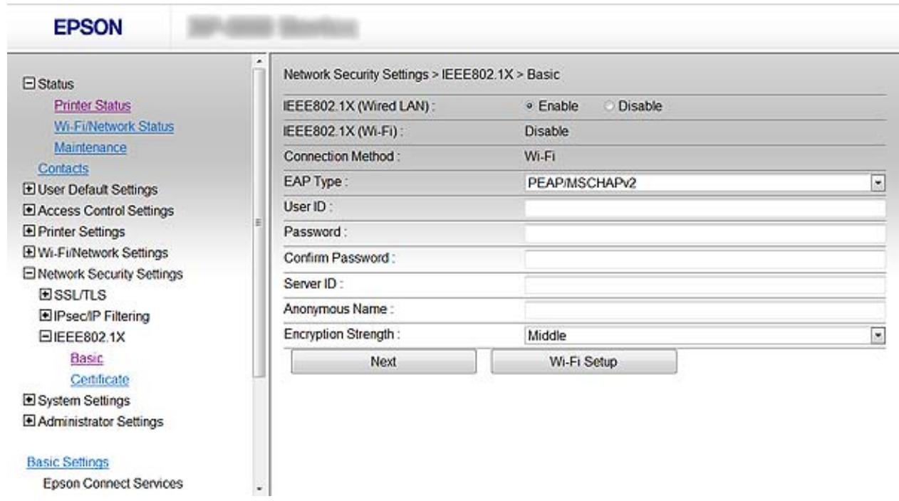EPSON WORKFORCE PRO WF-8010 DW - Éléments de paramétrage du réseau IEEE802.1X - 1