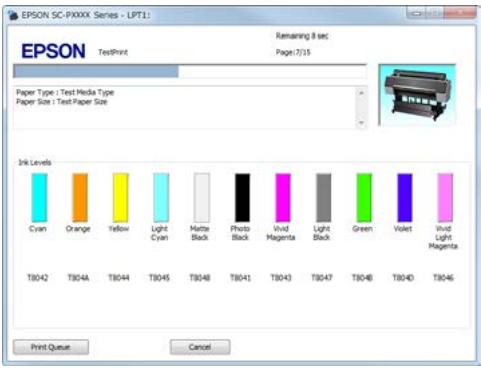 EPSON SC-PXXXX Series - LPT1 EPSON TestPrint Remaining 8 sec Page:7/15 Paper Type : Test Media Type Paper Size : Test Paper Size 1nk Levels Cyan Orange Yellow Light Cyan Matts Black Photo Black Ivind Magenta Light Black Green Violet Ivind Light Magenta T8042 T804A T8044 T8045 T8048 T8041 T8043 T8047 T8048 T804D T8046 Print Queue Cancel