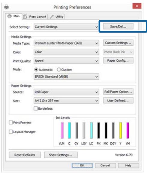 EPSON SURECOLOR SC-P10000 - Enregistrement de divers paramètres en tant que paramètres de selection - 1