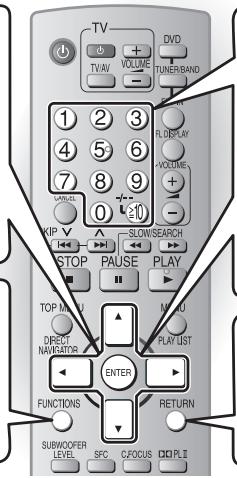TV + VOLUME + - TUNER/BAND 1 2 3 4 5 6 7 8 9 0 10 KIP STOP SLOW/SEARCH PAUSE PLAY TOP MAIN DIRECT NAVRATOR PLAY LIST ENTER FUNCTIONS RETURN SUBWOOFER LEVEL SPC CFOCUS PL II