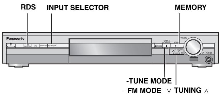 RDS INPUT SELECTOR MEMORY Panasonic -V TUNE MODE -V FM MODE VOLUME -PHONES -TUNE MODE -FM MODE √ TUNING ^