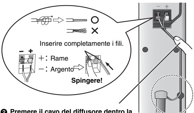 Inserire completamente i fili. +: Rame -: Argento Spingere! ② Premere il cavo del diffusore dentro la
