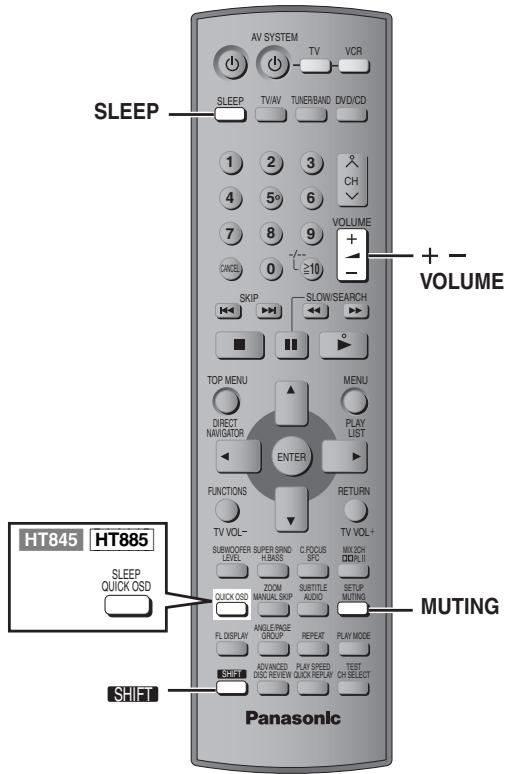 AV SYSTEM SLEEP TV/VCR TUNER/BAND DVD/CD SLEEP 1 2 3 4 5 6 VOLUME + - 9 0 10 SKIP SLOW/SEARCH + - VOLUME TOP MENU MENU DIRECT NAVIGATOR PLAY LIST ENTER FUNCTIONS RETURN TV VOL- SUBWOOPER SUPER SIND C FOCUS LEVEL H.BASS SFC MIX/CH QUICK OSD MANUAL SKIP AUDIO SETUP ANGLE/RAGE GROUP REPEAT PLAY MODE FL DISPLAY PLAY SPEED TEST ADVANCED PLAY SPEED TEST OSC REVIEW QUICK RELAY ON SELECT SHIFT HT845 HT885 MUTING Panasonic