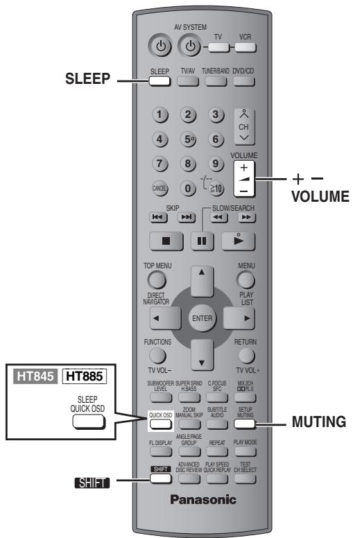AV SYSTEM SLEEP TV VCR TURERBAND DVD/CD 1 2 3 CH 4 5 6 VOLUME 7 8 9 + - CANCEL 0 ≥10 SKIP SLOW/SEARCH TOP MENU MENU DIRECT NAVIGATOR PLAY LIST ENTER FUNCTIONS RETURN TV VOL- SUBMOOPER SUPER SIND C FOCUS LEVEL H.BASS SFC MIXCH QUICK OSO MANUAL SKIP SUBTITLE SETUP MUNING FL DISPLAY REPEAT PLAY MODE ANGLEPAGE GROUP SHIF ADVANCED PLAY SPEED TEST MODE Review QUICK REPairs ON SELECT MUTING HT845 HT885 SLEEP QUICK OSD SHIFT Panasonic