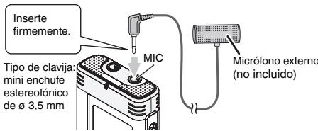 Inserte firmamente. Tipo de clavija: mini enchufe estereofónico de ø 3,5 mm MIC Micrófono externo (no incluido)