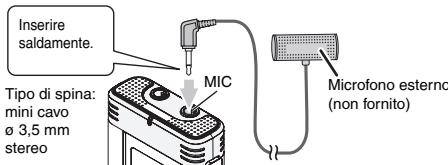 Inserire saldamente. Tipo di spina: mini cavo ø 3,5 mm stereo MIC Microfono esterno (non fornito)