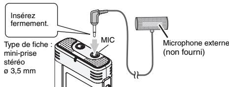 Insérez fermement. Type de fiche : mini-prise stéréo ø 3,5 mm MIC Microphone externe (non fourni)